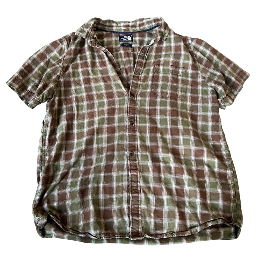 The North Face Mens XL Short Sleeve Plaid Button Down Shirt Hiking Summer Casual